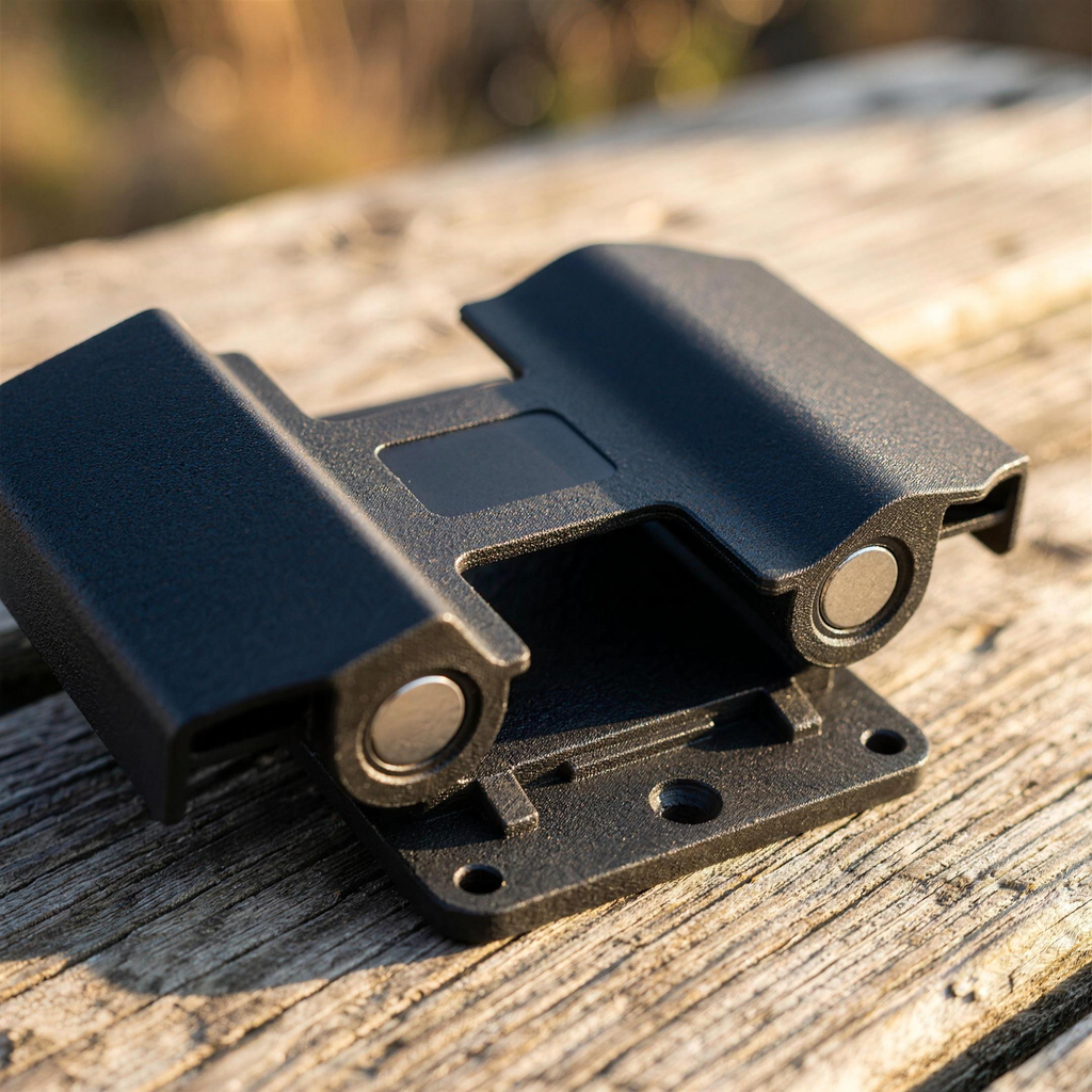 Magnetic Handgun Mount, close-up of the magnets and trigger-guard wing, no firearm