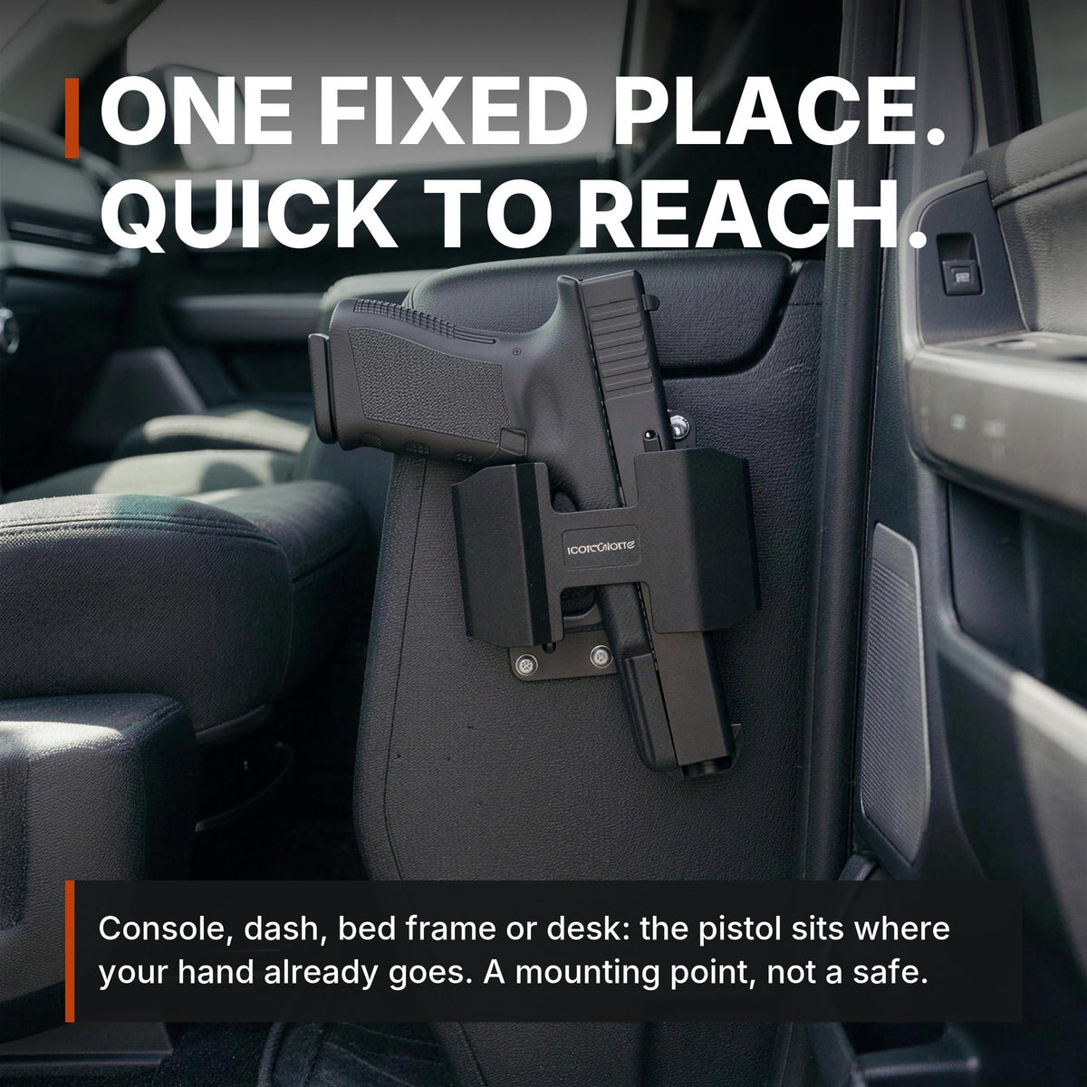 Magnetic Handgun Mount on a truck console: one fixed place, quick to reach