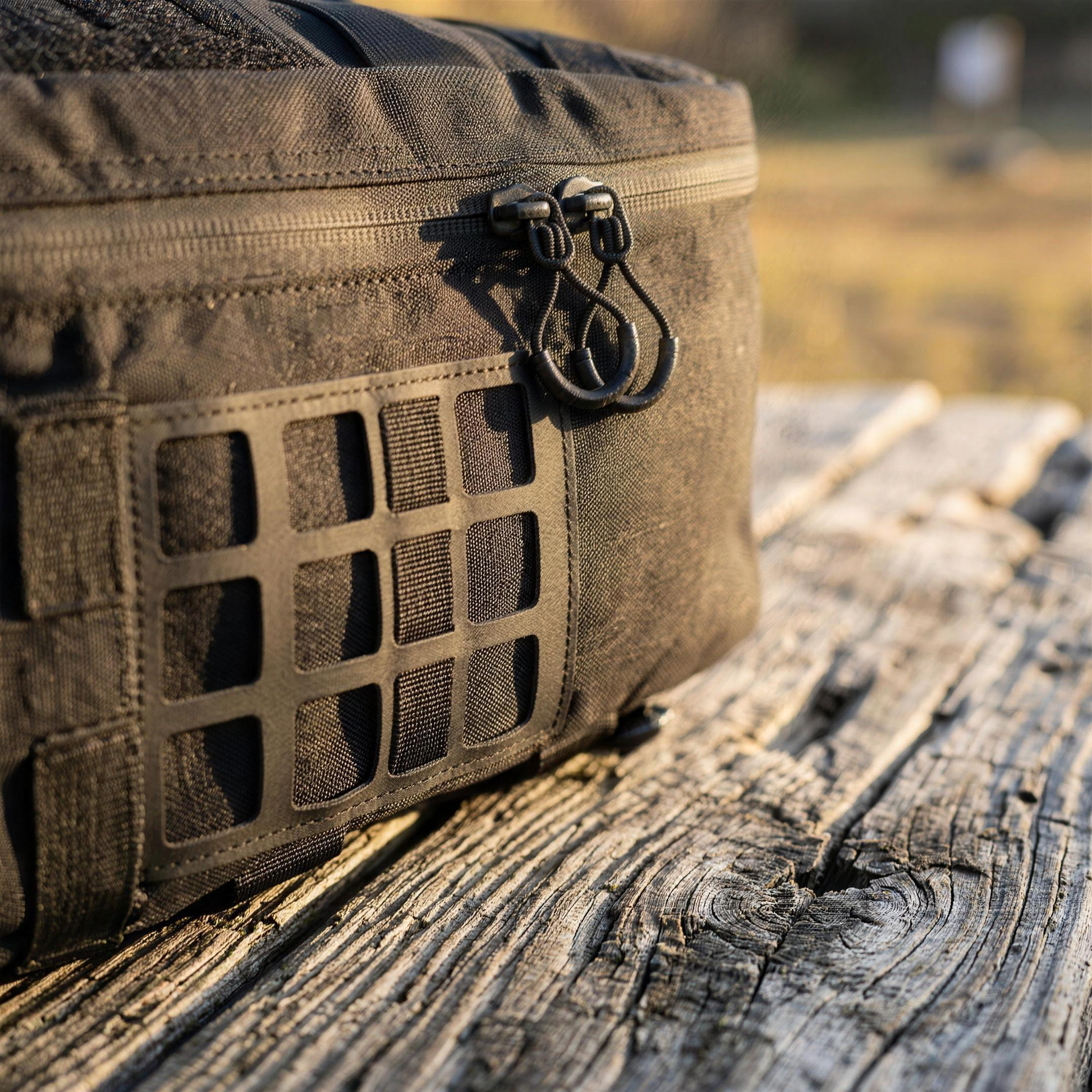 ICONTACTIC 14L Modular Backpack, concept render pending supplier verification, close-up of the MOLLE panel and zipper pulls
