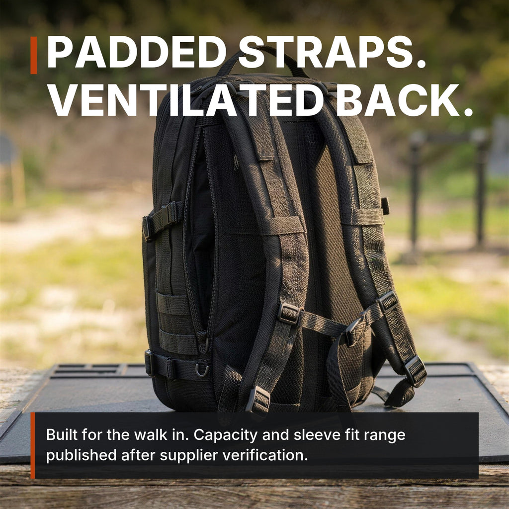 14L Modular Backpack infographic: Padded straps, ventilated back