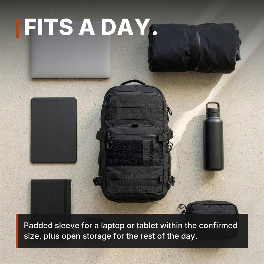 14L Modular Backpack infographic: Fits a day