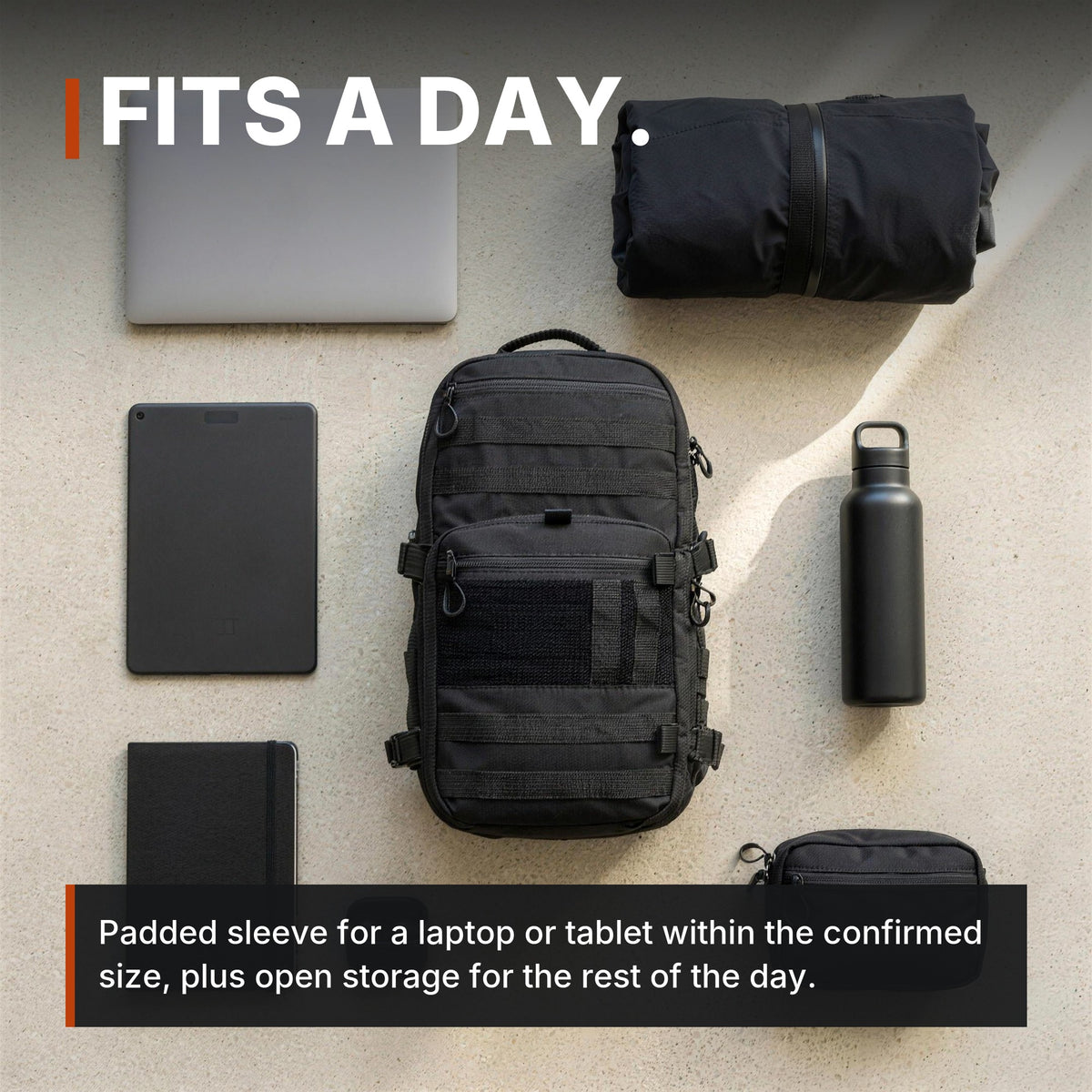 14L Modular Backpack infographic: Fits a day