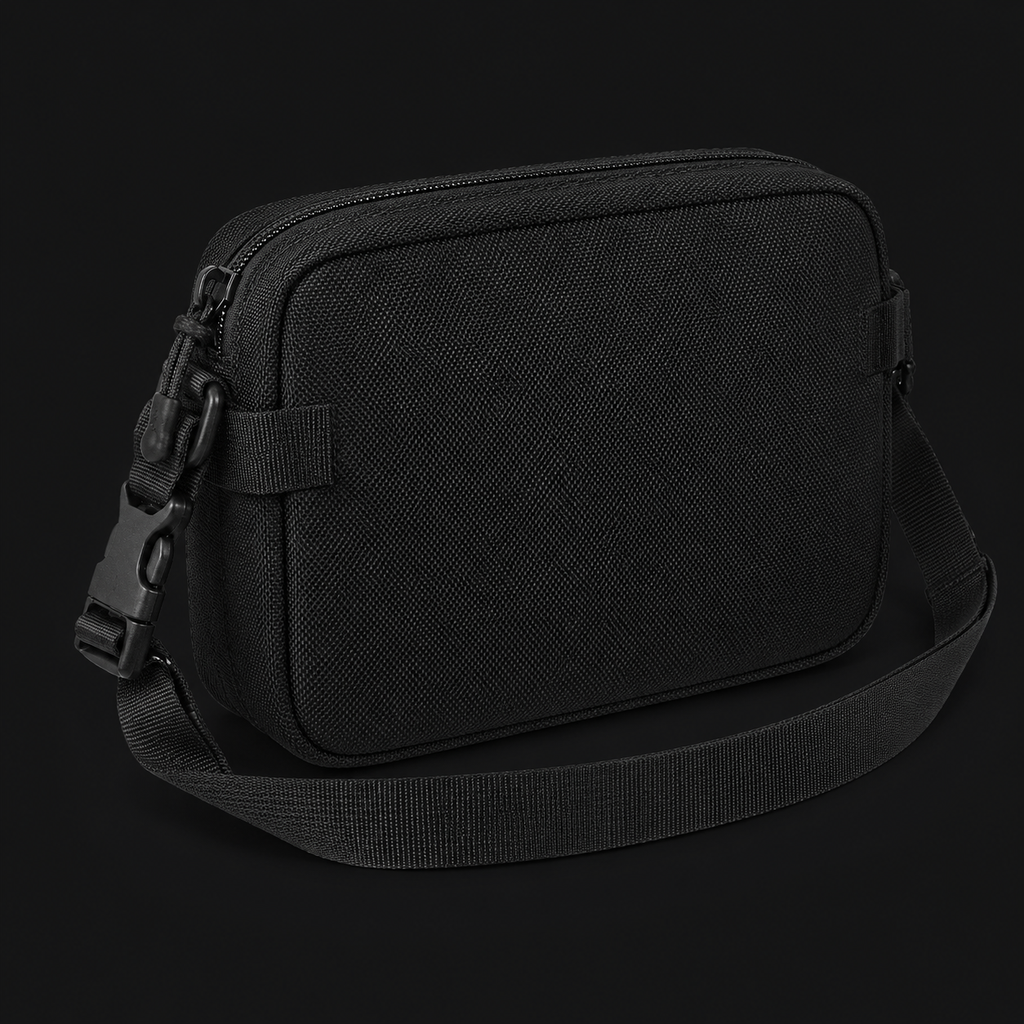 ICONTACTIC Full-Size Concealment Carry Bag, concept render pending supplier verification, bag only, rear three-quarter view on graphite