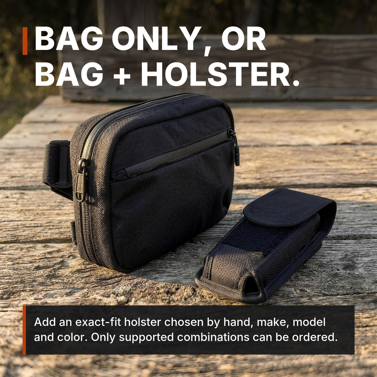 ICONTACTIC Full-Size Concealment Carry Bag with holster, headline: bag only or bag plus holster. Concept render, illustrative