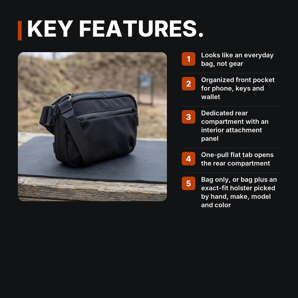 Full-Size Concealment Carry Bag infographic: Key features