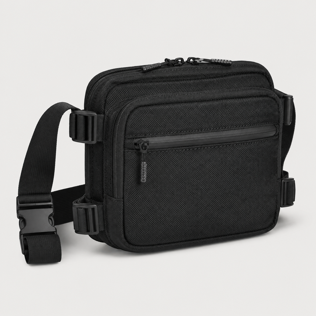ICONTACTIC Expandable Concealment Carry Bag, concept render pending supplier verification, bag only, front three-quarter view on light grey