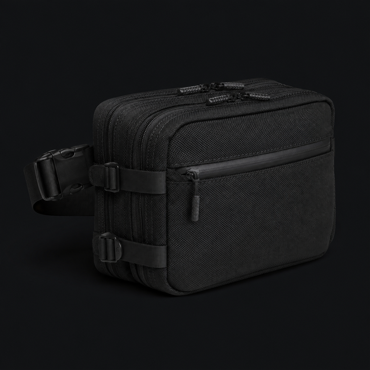 ICONTACTIC Expandable Concealment Carry Bag, concept render pending supplier verification, exterior only, side three-quarter view in expanded depth on graphite