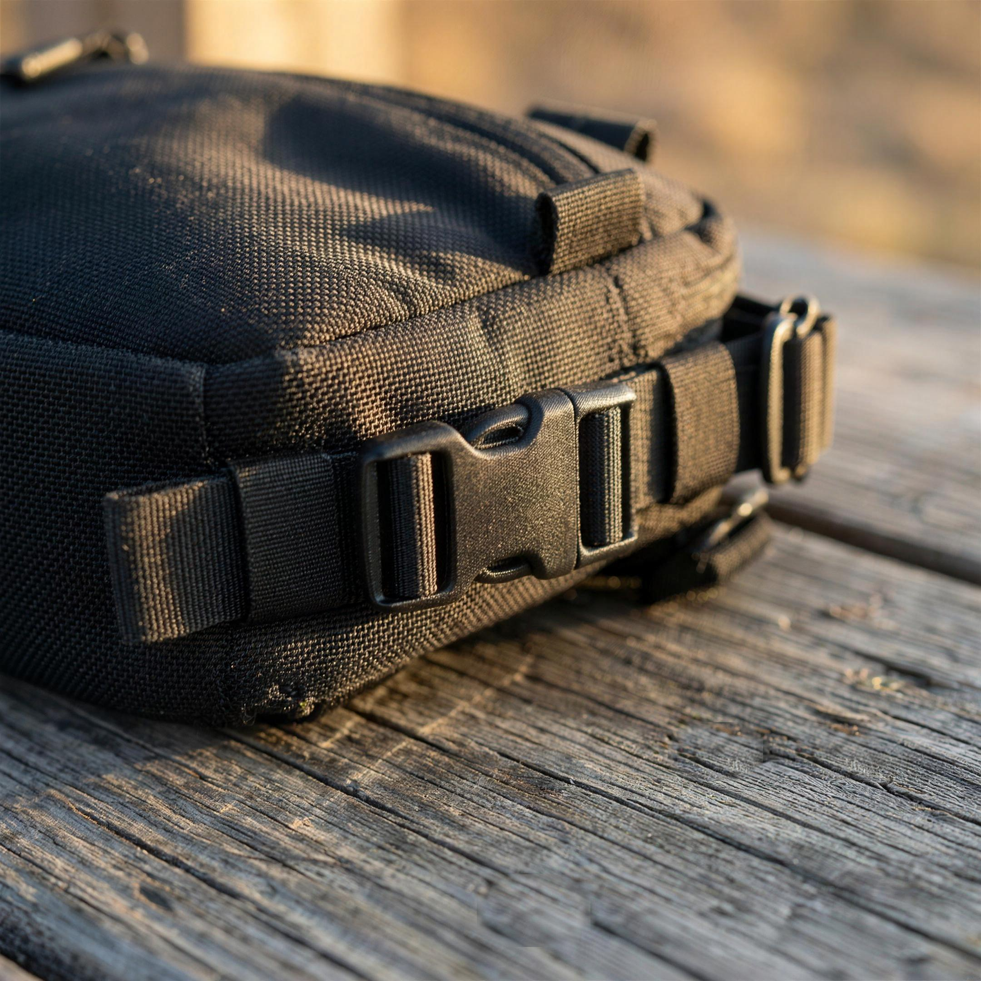 ICONTACTIC Expandable Concealment Carry Bag, concept render pending supplier verification, close-up of the compression straps and side buckles