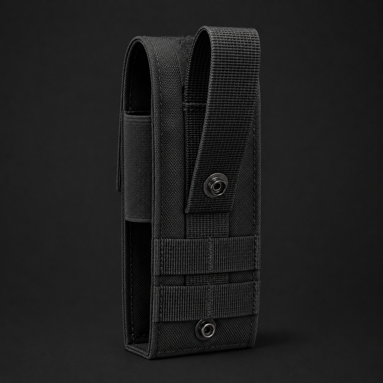 ICONTACTIC Single Magazine Pouch, concept render pending supplier verification, empty pouch, rear attachment strap detail on graphite