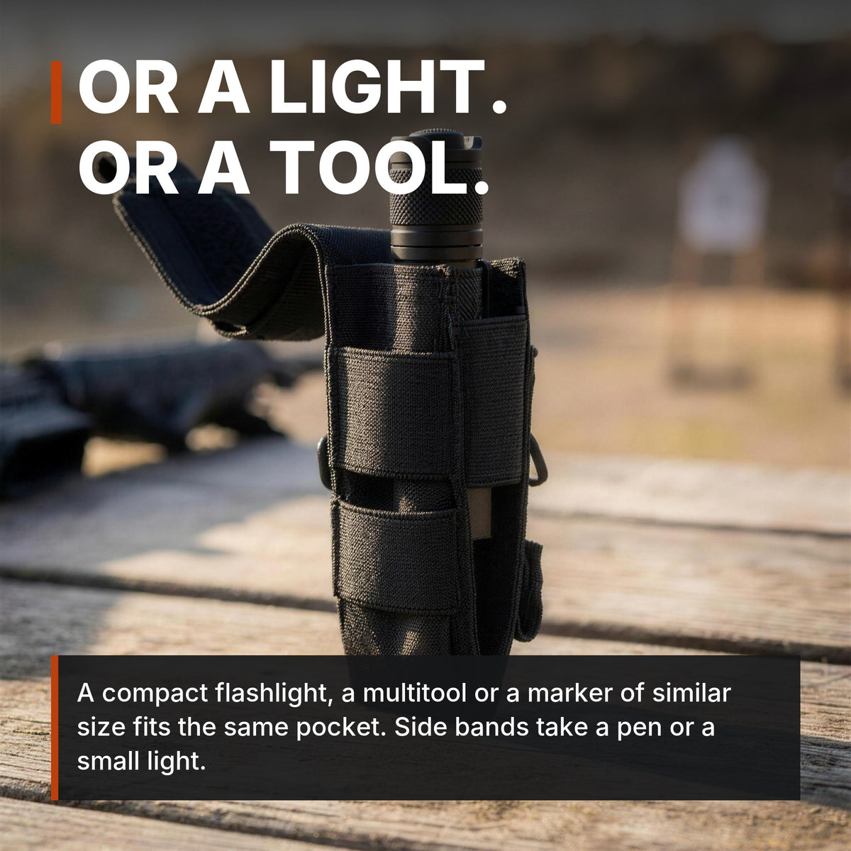 ICONTACTIC Single Magazine Pouch holding a flashlight, headline: or a light, or a tool. Concept render, illustrative
