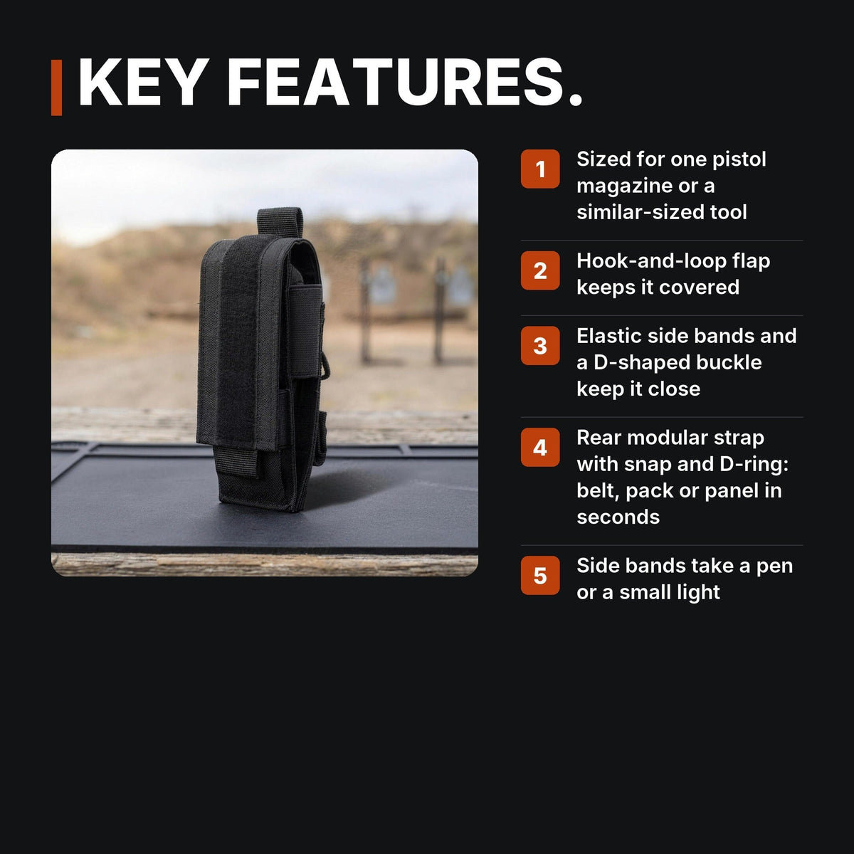 Single Magazine Pouch infographic: Key features