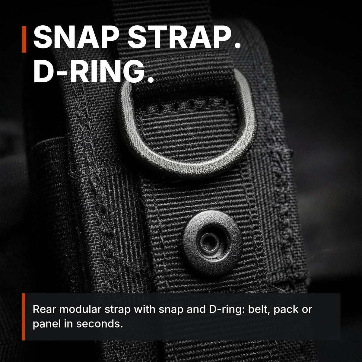 Single Magazine Pouch infographic: Snap strap and D-ring