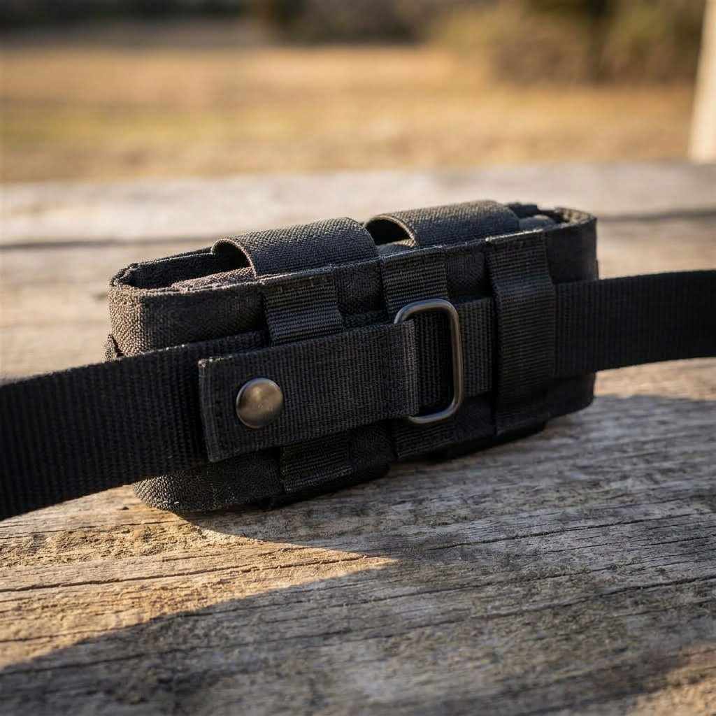 Rear strap, snap and D-ring.