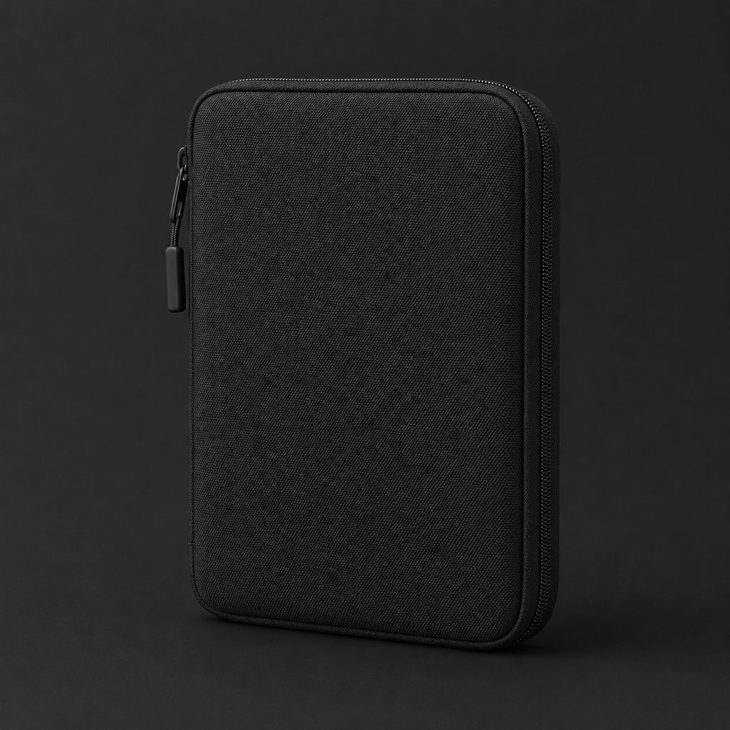 ICONTACTIC Compact Zip Organizer, concept render pending supplier verification, closed, on graphite