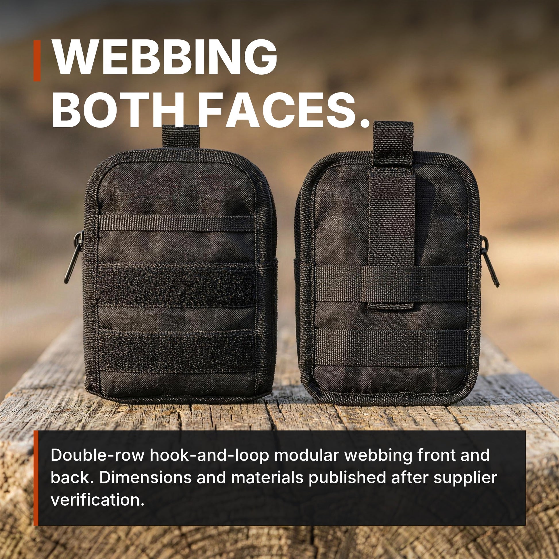 ICONTACTIC Compact Zip Organizer both faces, headline: webbing both faces. Concept render, illustrative