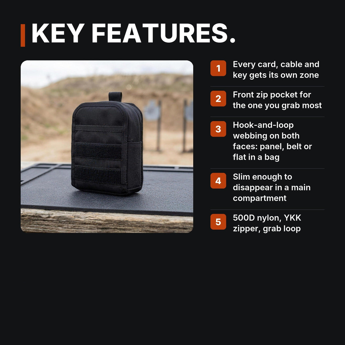Compact Zip Organizer infographic: Key features