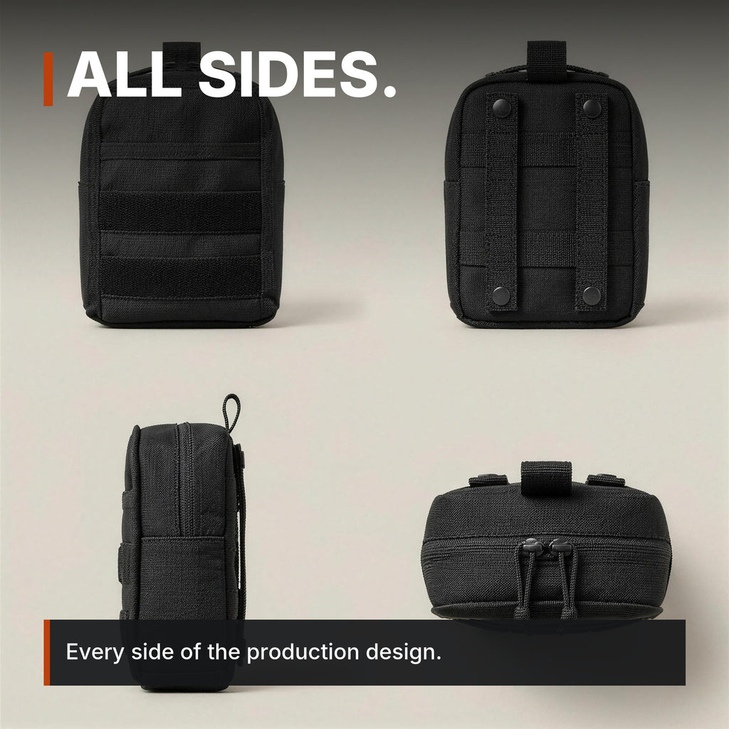 Compact Zip Organizer infographic: All sides, four views