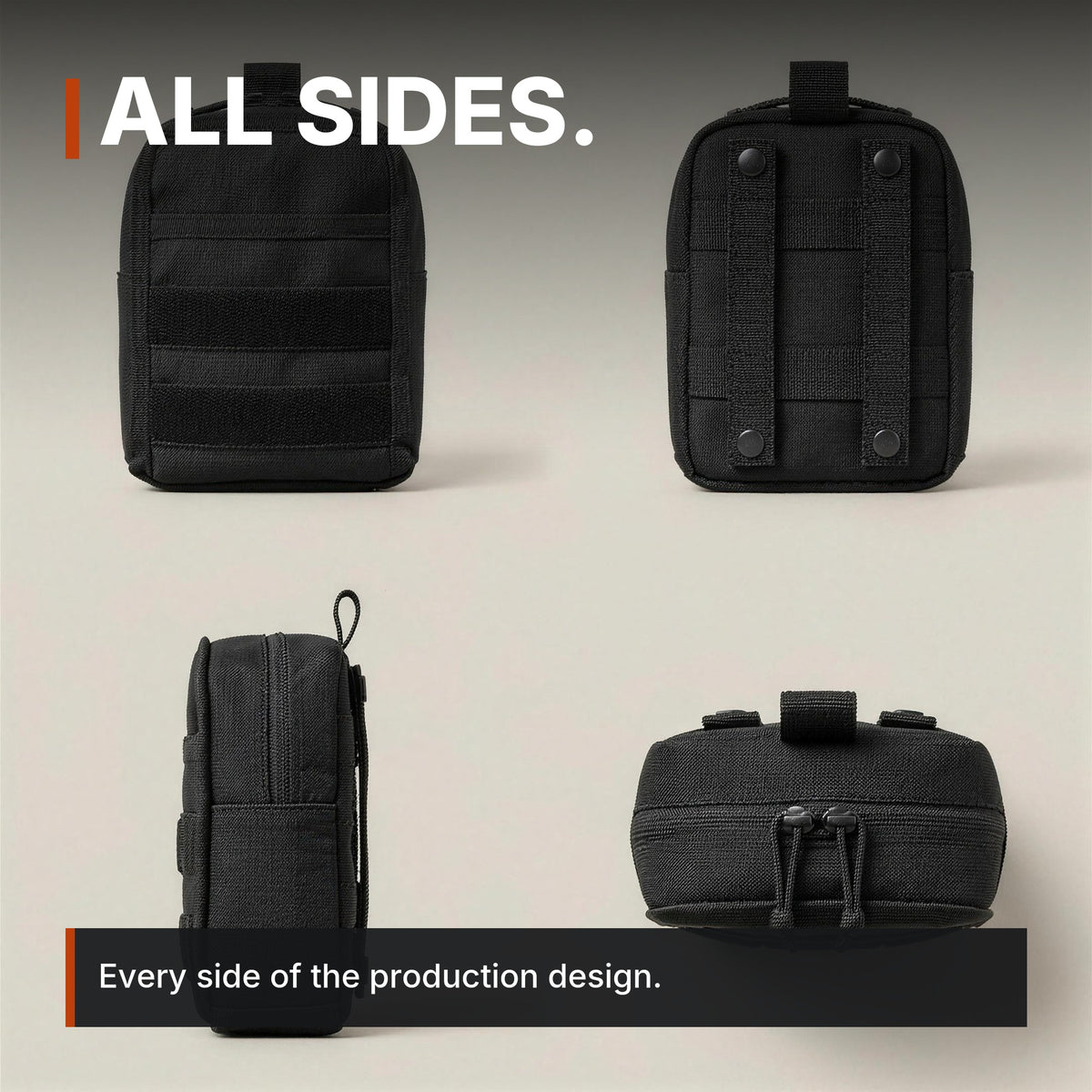 Compact Zip Organizer infographic: All sides, four views
