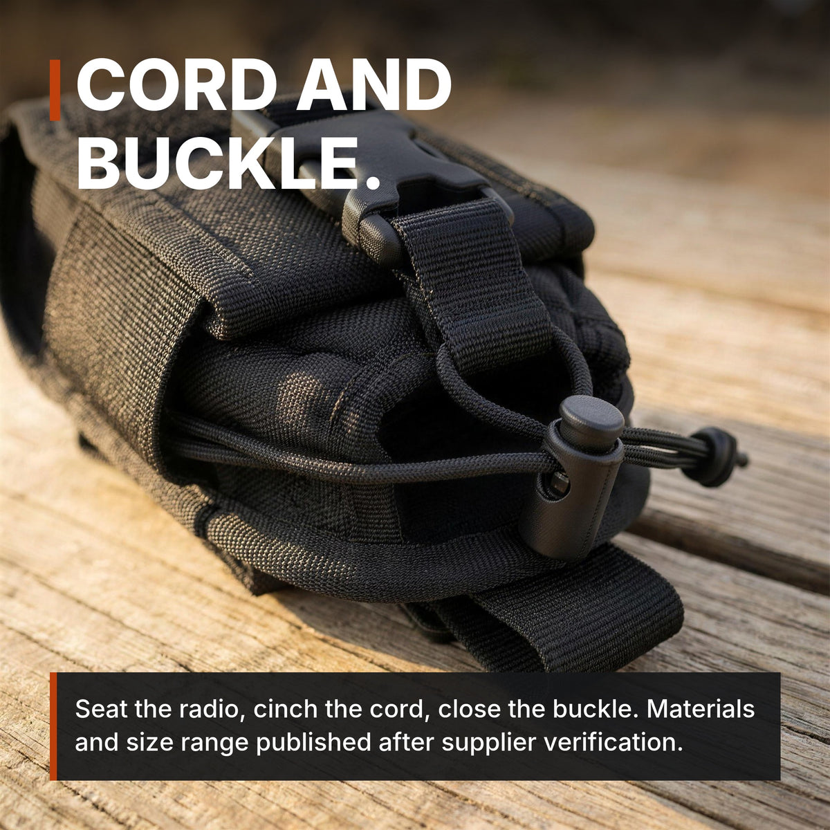 ICONTACTIC Adjustable Radio Carrier cord and buckle, headline: cord and buckle. Concept render, illustrative