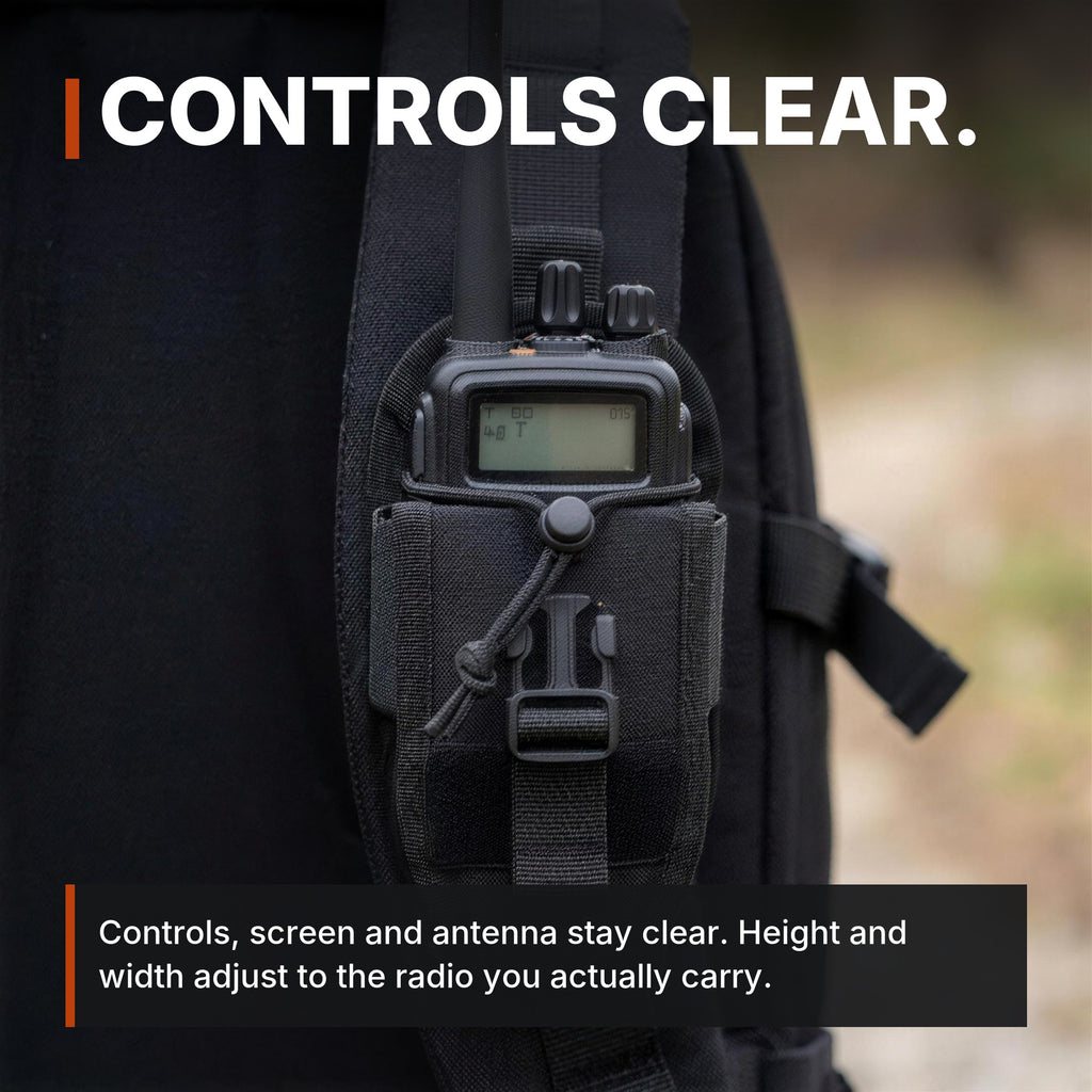 Adjustable Radio Carrier infographic: Controls clear