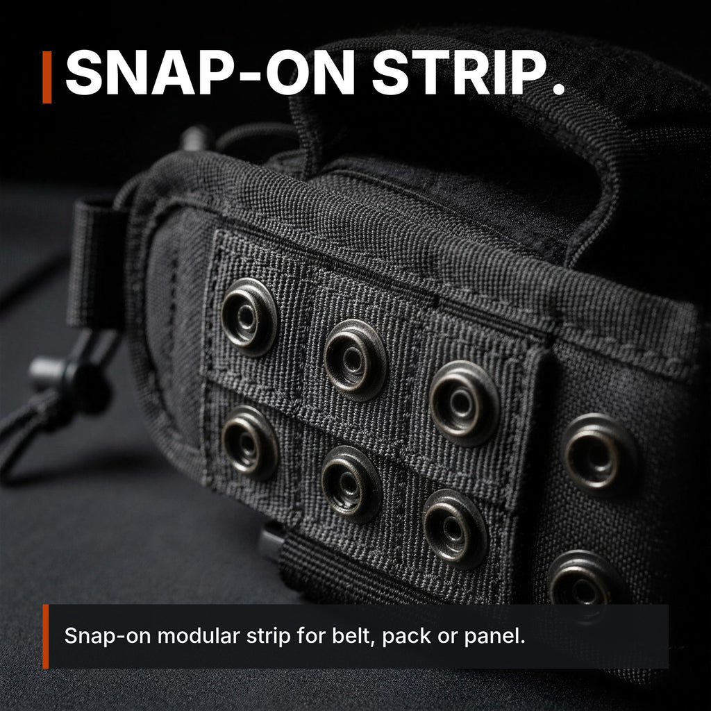 Adjustable Radio Carrier infographic: Snap-on strip
