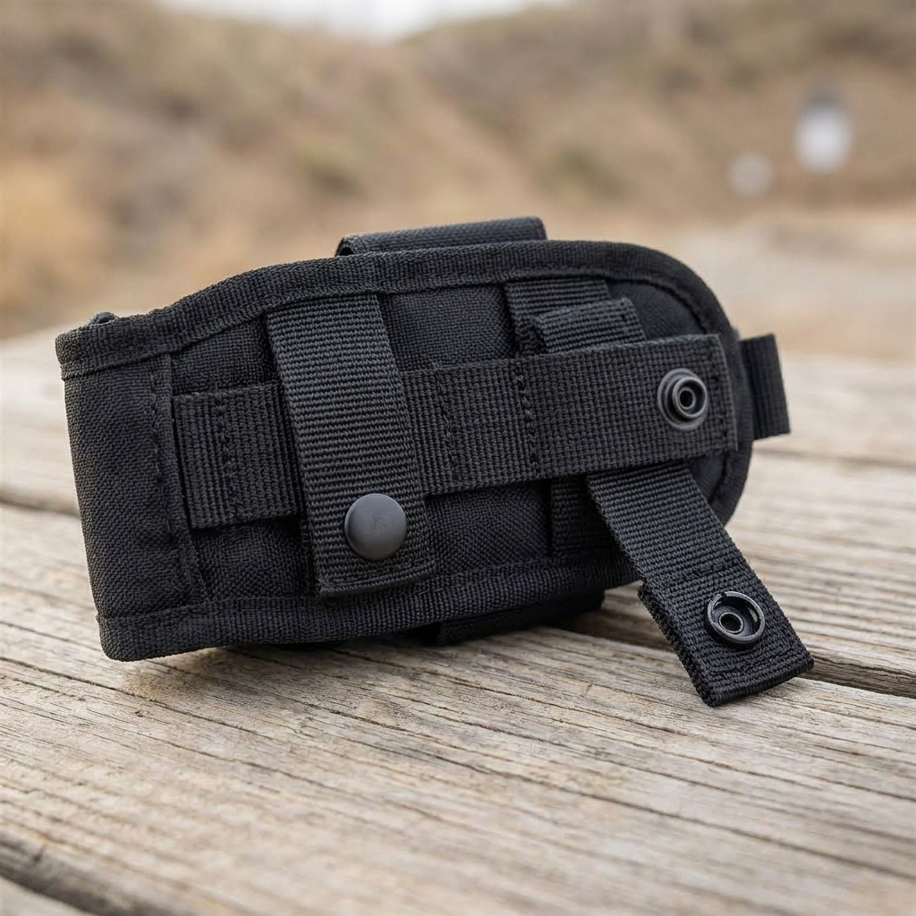 Rear strip with metal snaps.