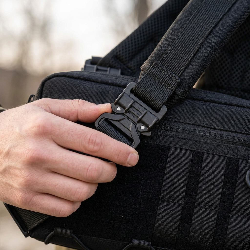 Quick-release buckle, four anchor points.