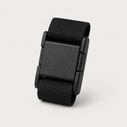 ICONTACTIC 25mm Quick-Connect Buckle, concept render pending supplier verification, closed on webbing, on light grey