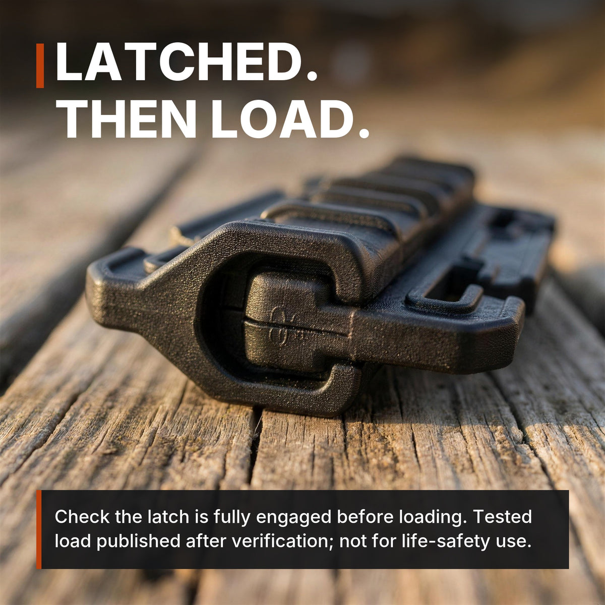 ICONTACTIC 25mm Quick-Connect Buckle latch, headline: latched, then load. Concept render, illustrative