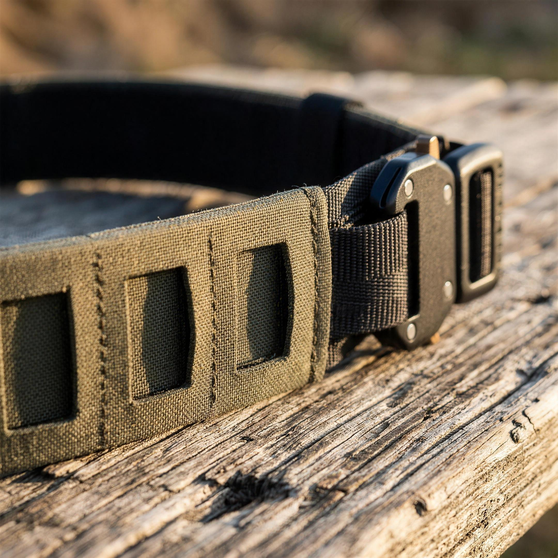 ICONTACTIC 1.75 inch Outer Equipment Belt, concept render pending supplier verification, close-up of the inner MOLLE slots and buckle