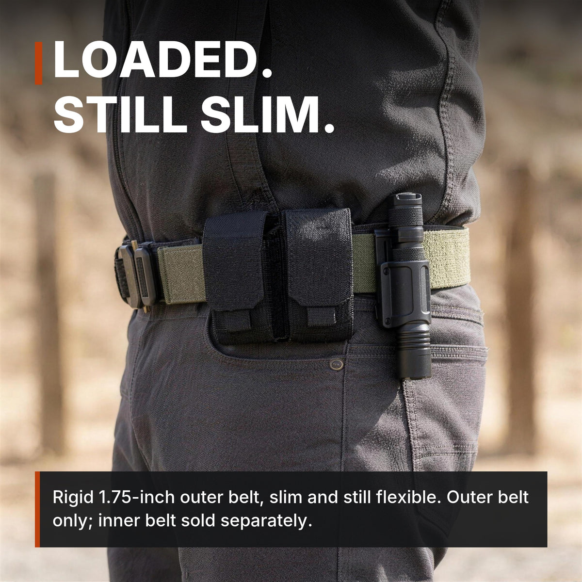 1.75 inch Outer Equipment Belt infographic: Loaded, still slim