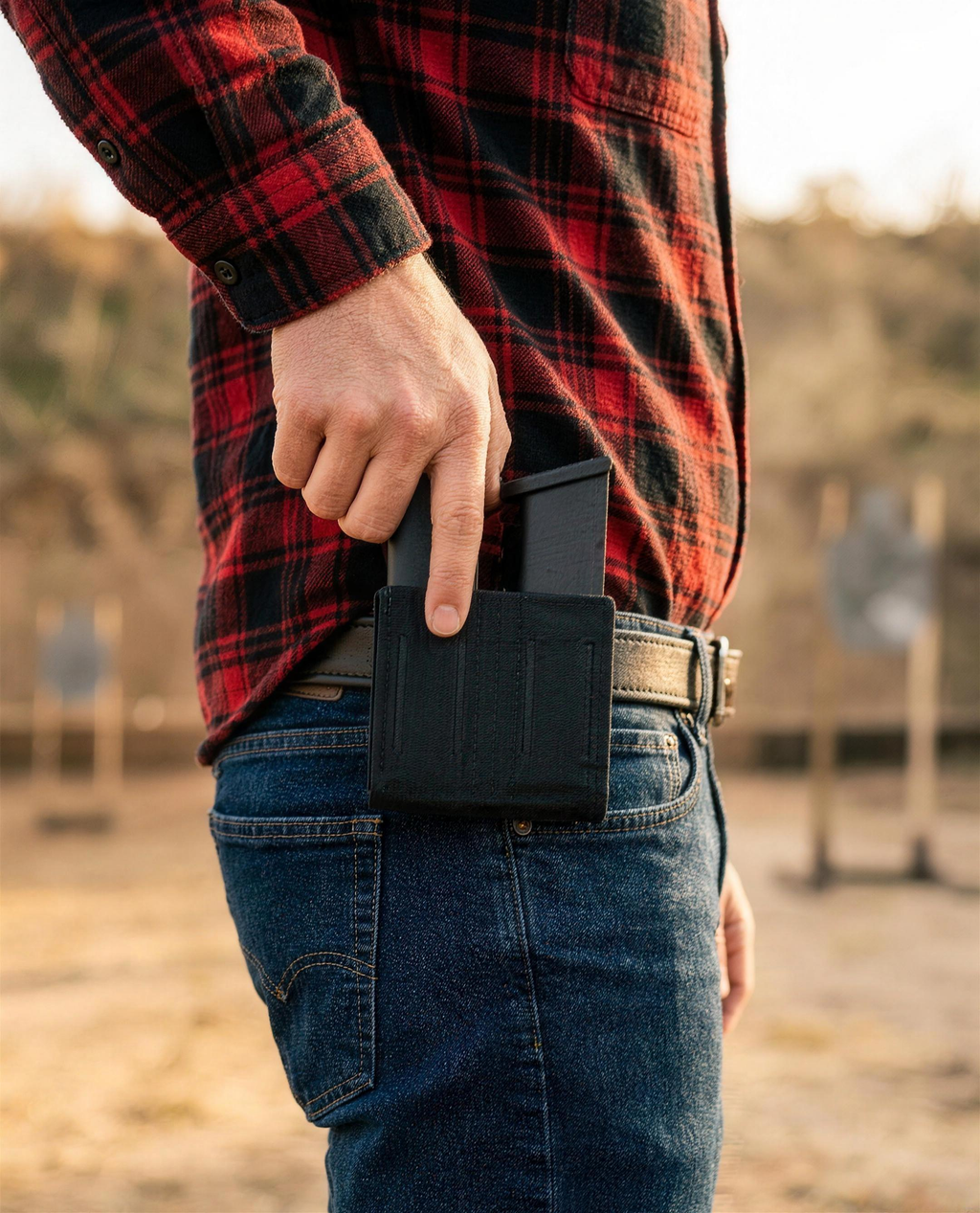 ICONTACTIC Low-Profile Double Magazine Pouch, concept render pending supplier verification, worn on a belt with two magazines, no firearm, illustrative