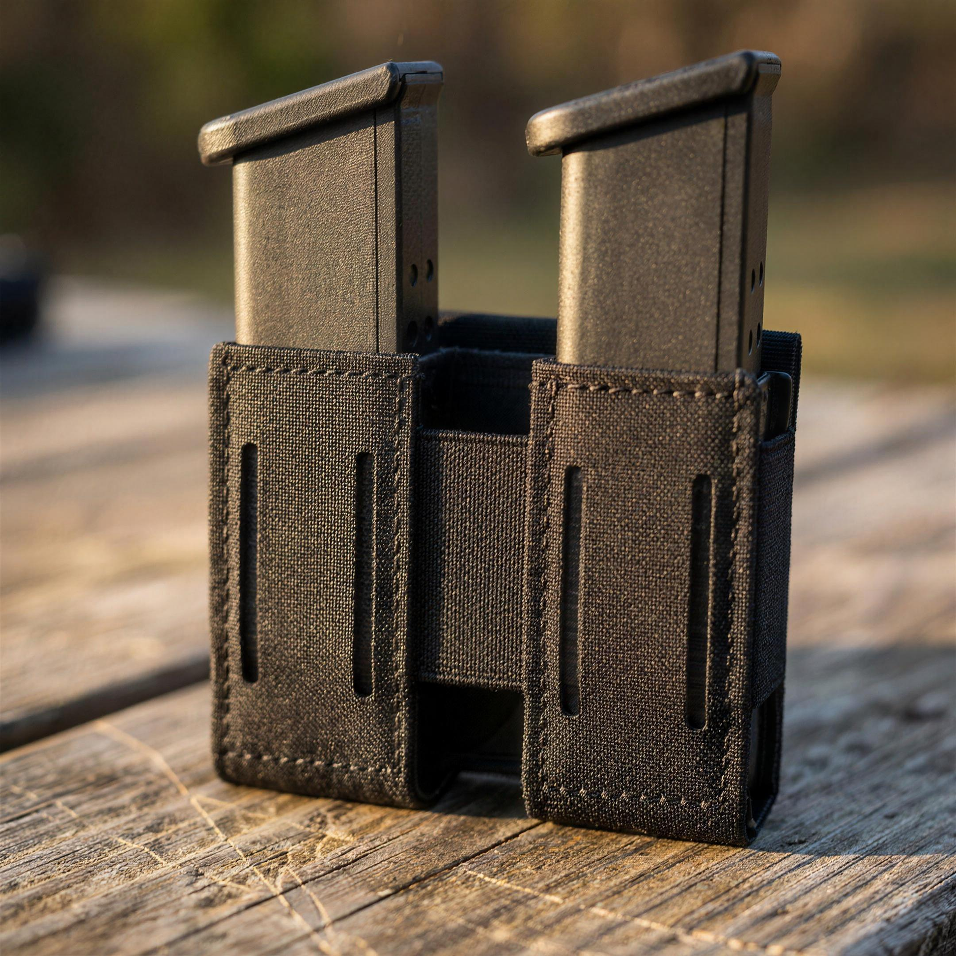 ICONTACTIC Low-Profile Double Magazine Pouch, concept render pending supplier verification, close-up of the magazine openings and elastic retention