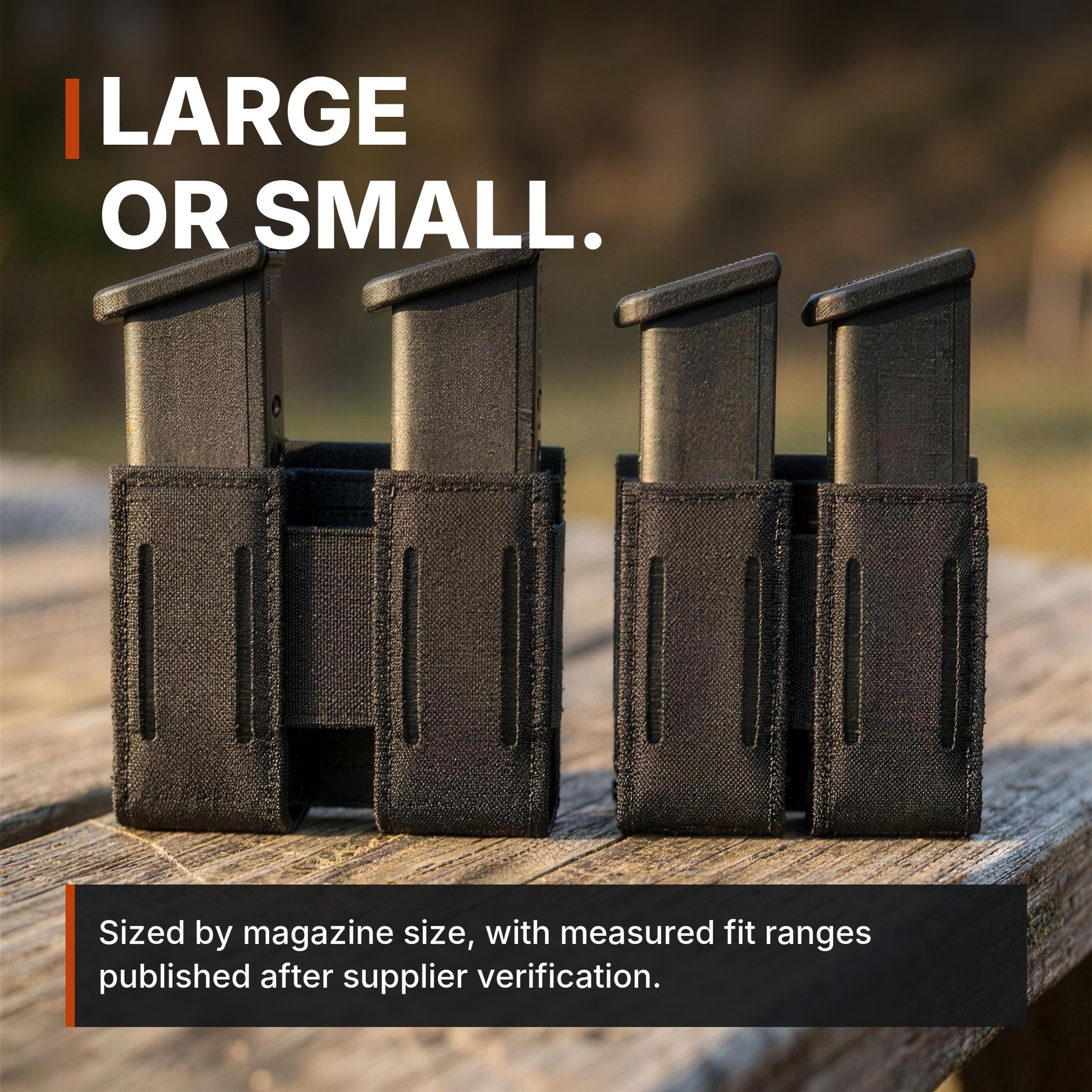 Large or Small. ICONTACTIC Low-Profile Double Magazine Pouch infographic. Concept render, illustrative