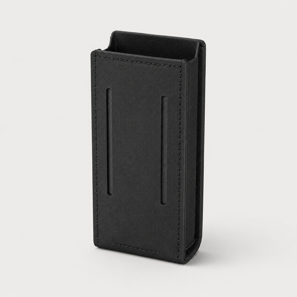 ICONTACTIC Low-Profile Rifle Magazine Pouch, concept render pending supplier verification, empty pouch, front three-quarter view on light grey