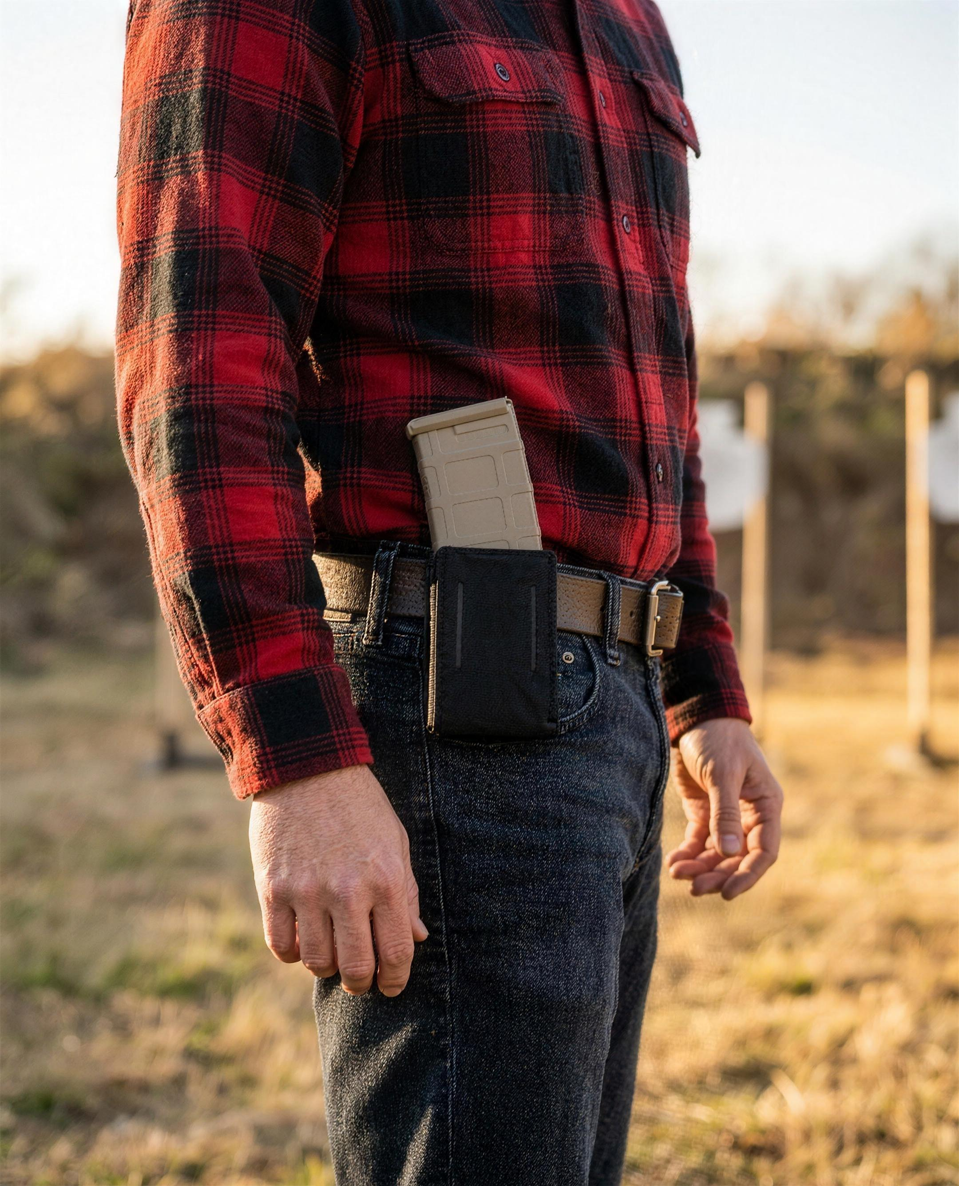 ICONTACTIC Low-Profile Rifle Magazine Pouch, concept render pending supplier verification, worn on a belt with one rifle magazine, no firearm, illustrative