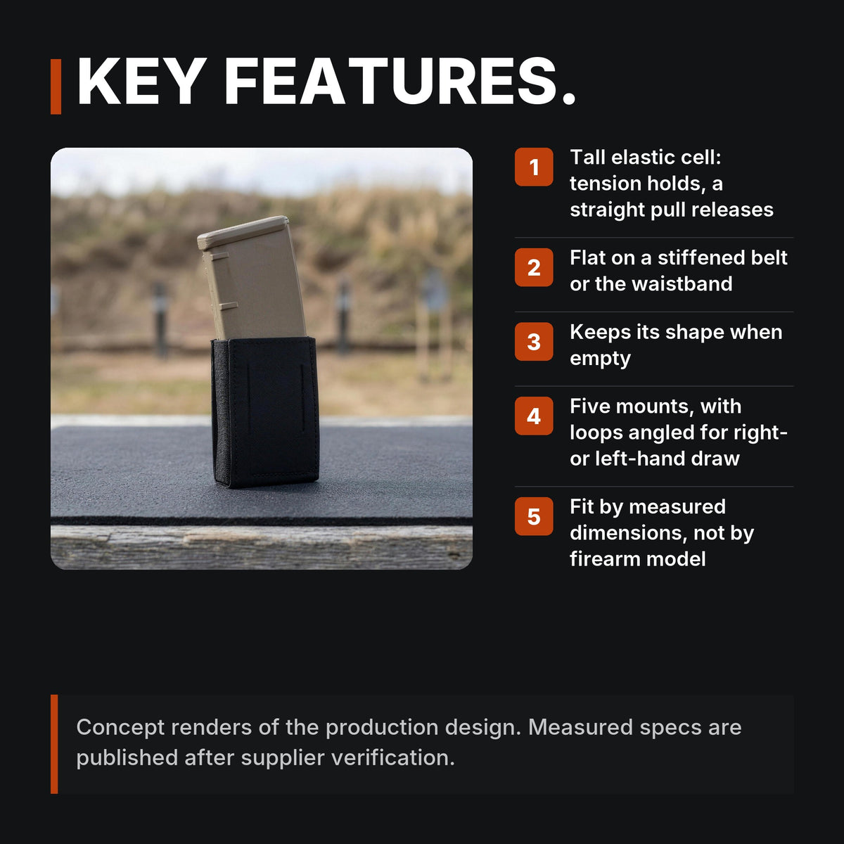 ICONTACTIC Low-Profile Rifle Magazine Pouch infographic: Key features