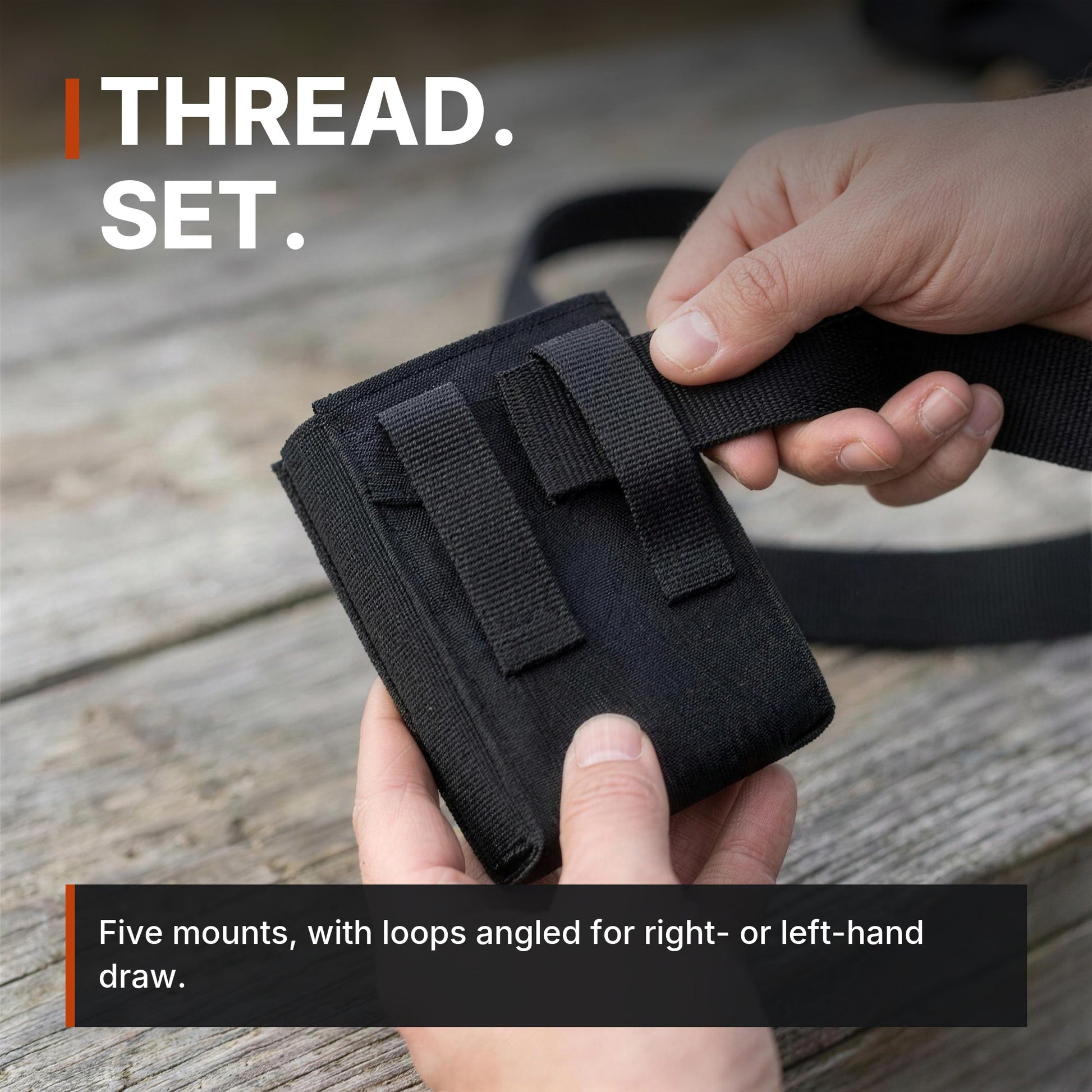 ICONTACTIC Low-Profile Rifle Magazine Pouch infographic: Thread, set