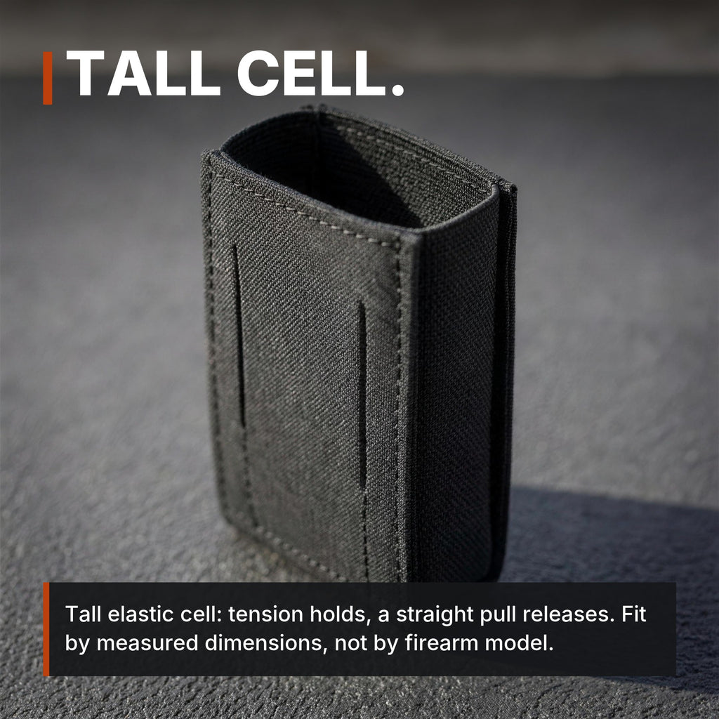 Low-Profile Rifle Magazine Pouch infographic: Tall cell
