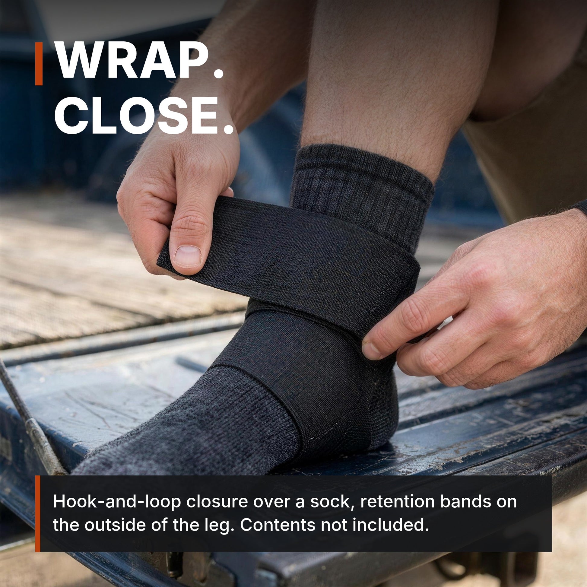 Wrap, close. ICONTACTIC Ankle Utility Carrier infographic. Concept render, illustrative