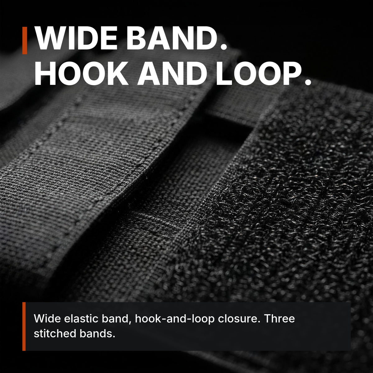 Ankle Utility Carrier infographic: Wide band, hook and loop