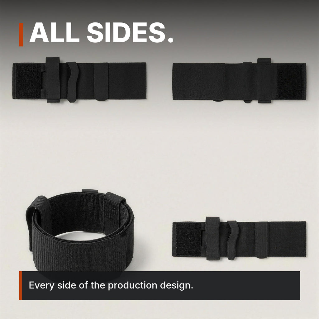 Ankle Utility Carrier infographic: All sides, four views, shown empty
