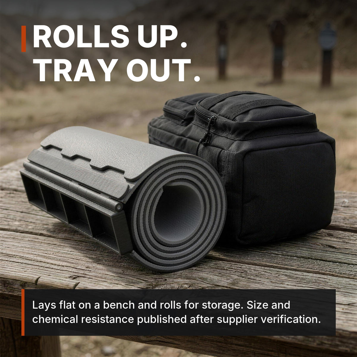 Rolls up, tray out. ICONTACTIC Maintenance Mat infographic. Concept render, illustrative