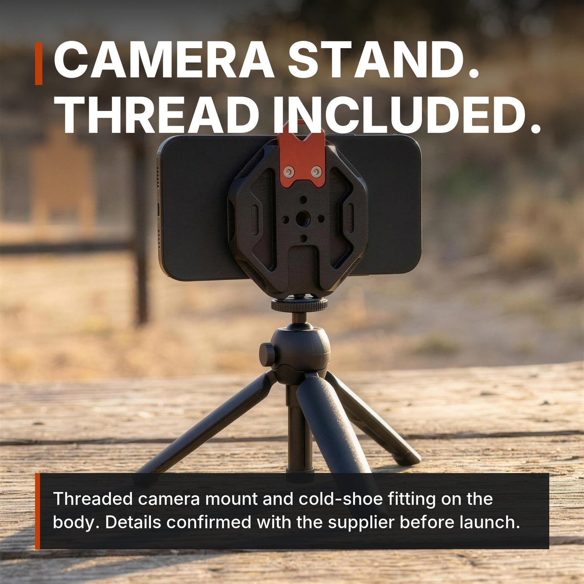 ICONTACTIC Magnetic Phone Mount on a tripod, headline: camera stand, thread included. Concept render, illustrative