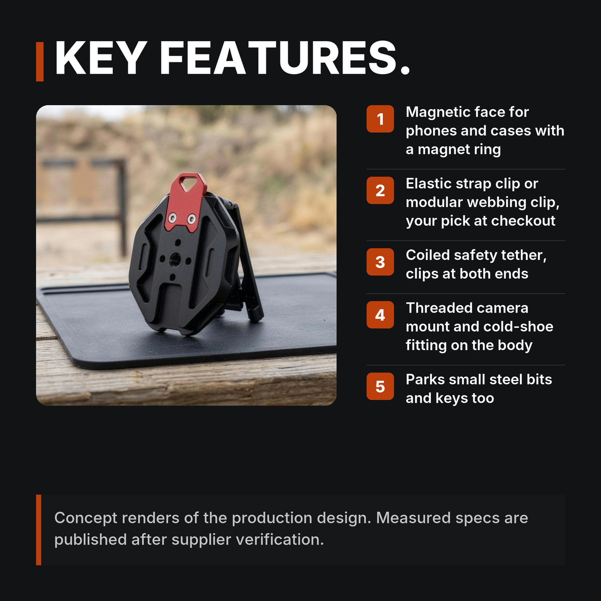 ICONTACTIC Magnetic Phone Mount for Straps and Webbing infographic: Key features