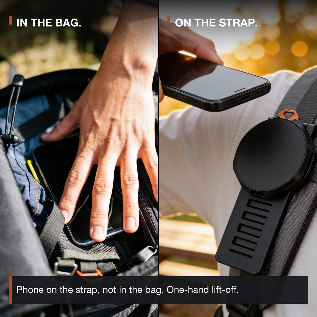 In the bag. On the strap.