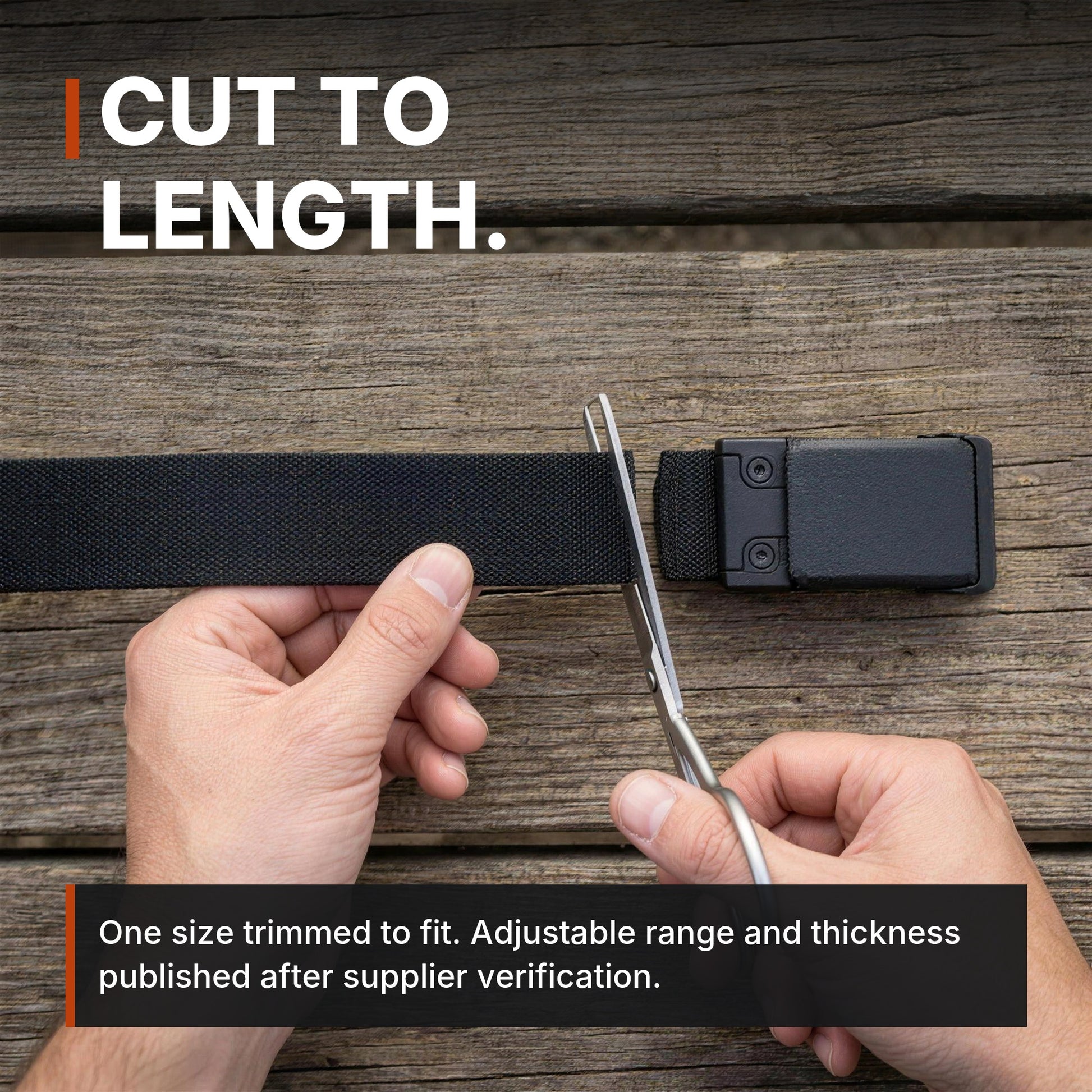 Cut to length. ICONTACTIC 1.5-Inch Nylon Ratchet Belt infographic. Concept render, illustrative