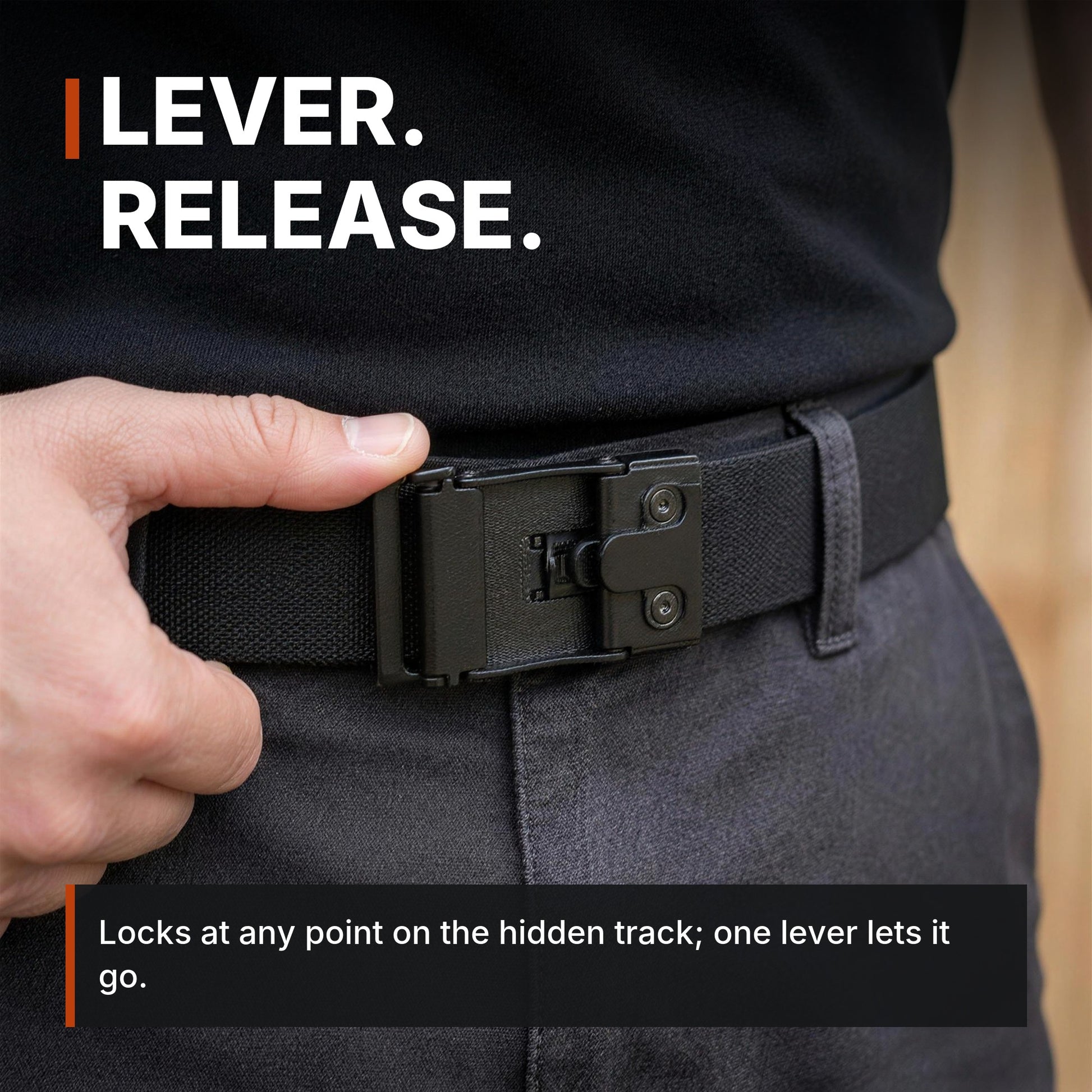 ICONTACTIC 1.5-Inch Nylon Ratchet Belt infographic: Lever, release