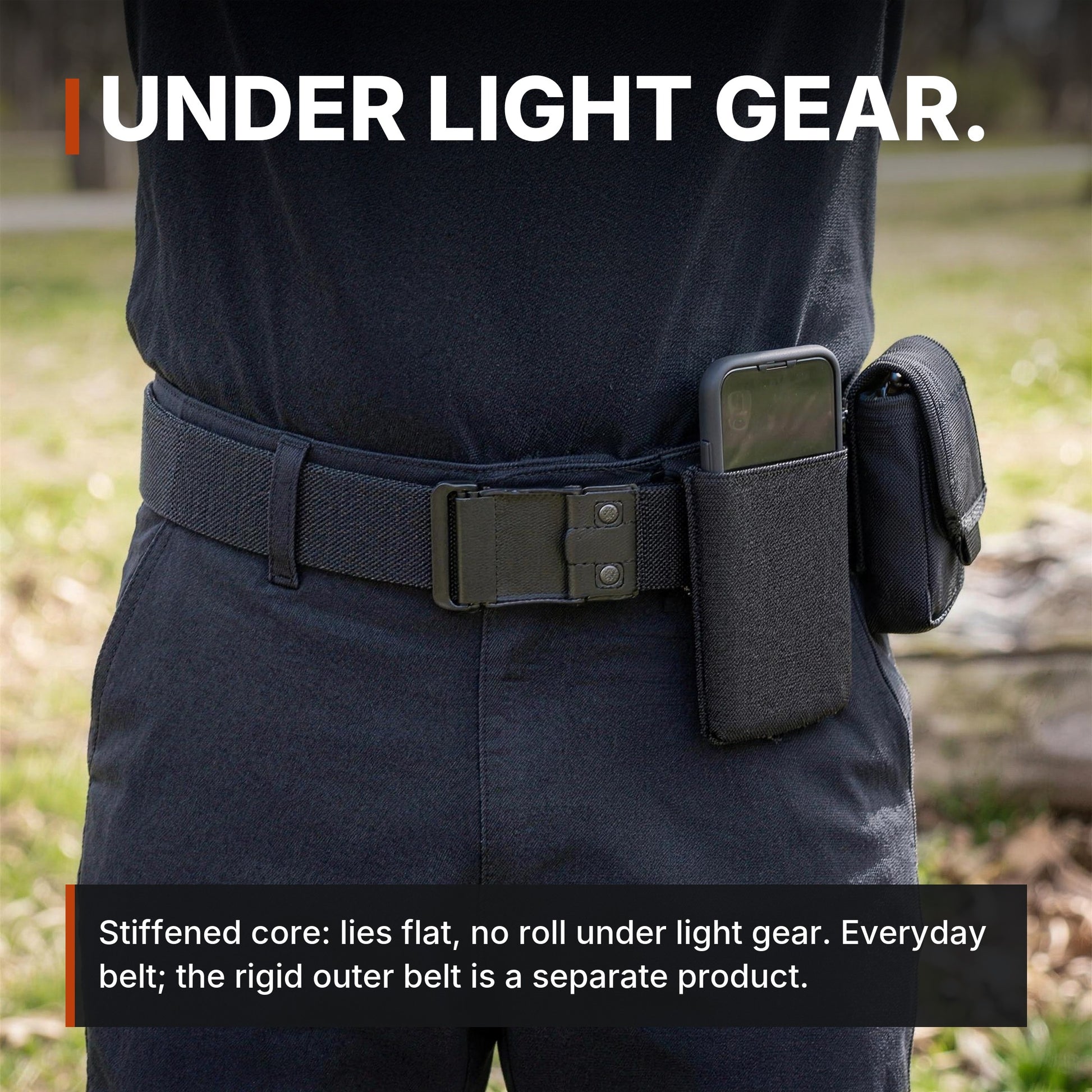 ICONTACTIC 1.5-Inch Nylon Ratchet Belt infographic: Under light gear