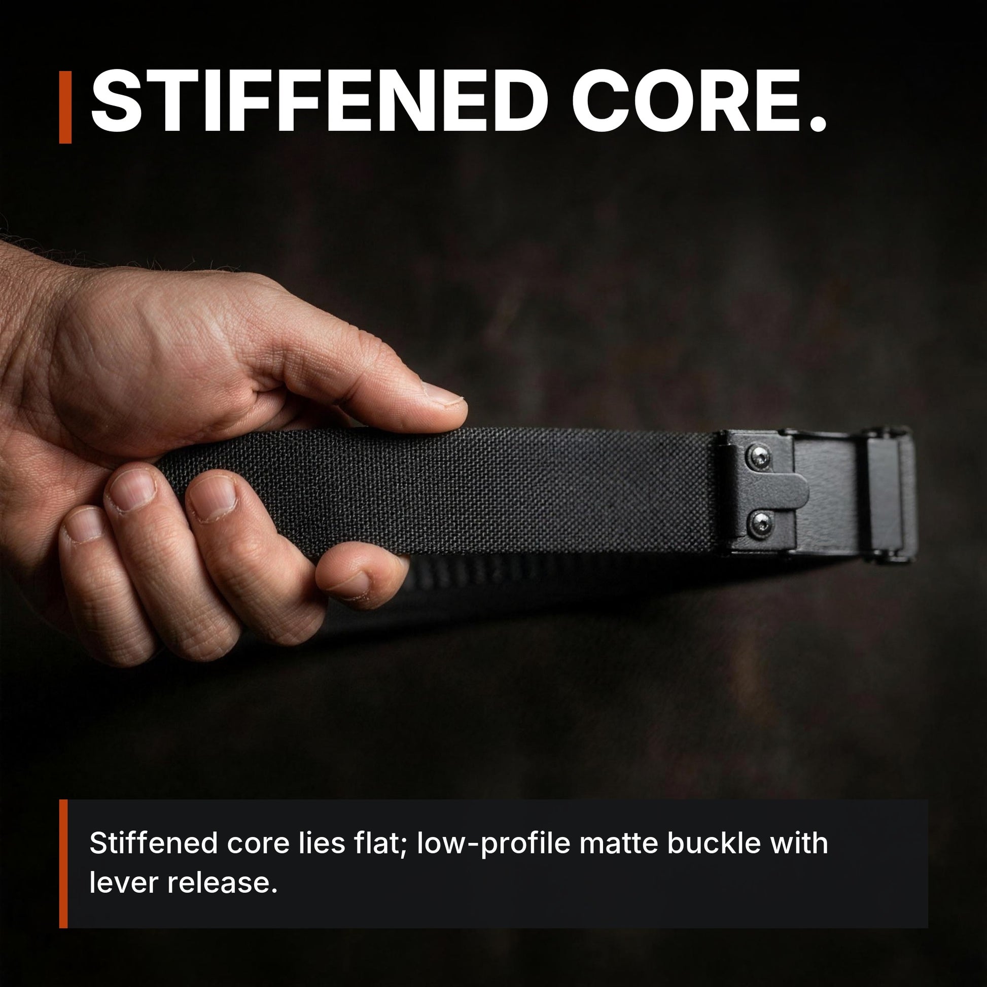 ICONTACTIC 1.5-Inch Nylon Ratchet Belt infographic: Stiffened core